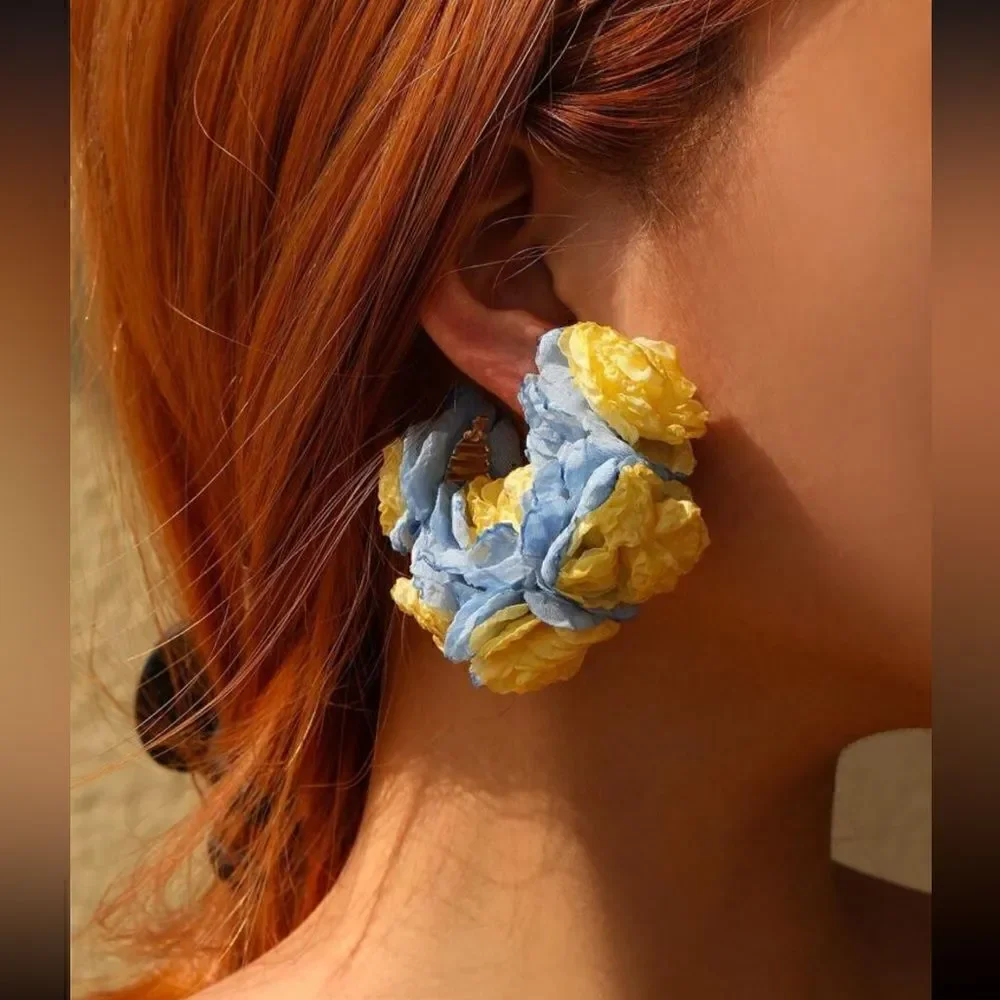 boho flower hoop earrings A543
